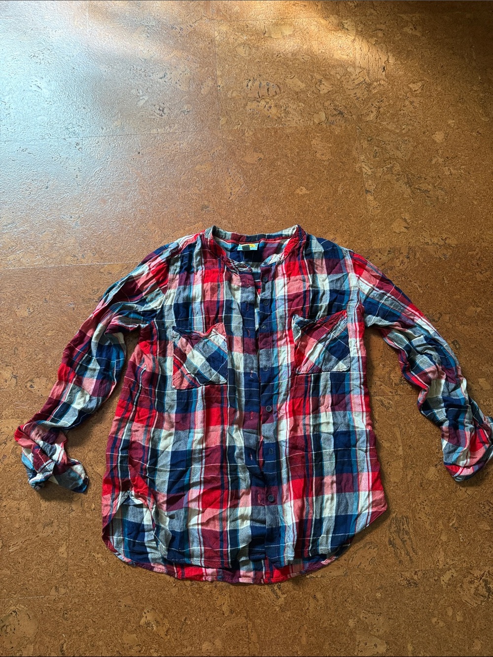 C&C California Women's Red, Blue & White Plaid Button-Down Shirt